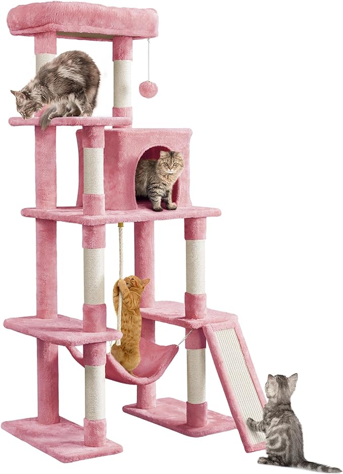 Yaheetech Cat Tree Cat Tower, 63in Multi-Level Cat Tree for Indoor Cats, Tall Cat Tree w/Sisal-Covered Scratching Posts & Condo, Cat Furniture Activity Center for Cats Kitten, Pink