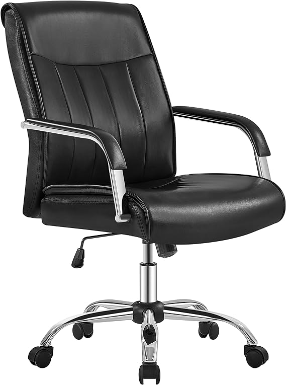 Yaheetech High Back Office Desk Task Chair Executive Conference Leather Chair Ergonomic Managerial Chair Big and Tall Swivel Chair w/Lumbar Support, Padded Armrests, Wide Seat, Black