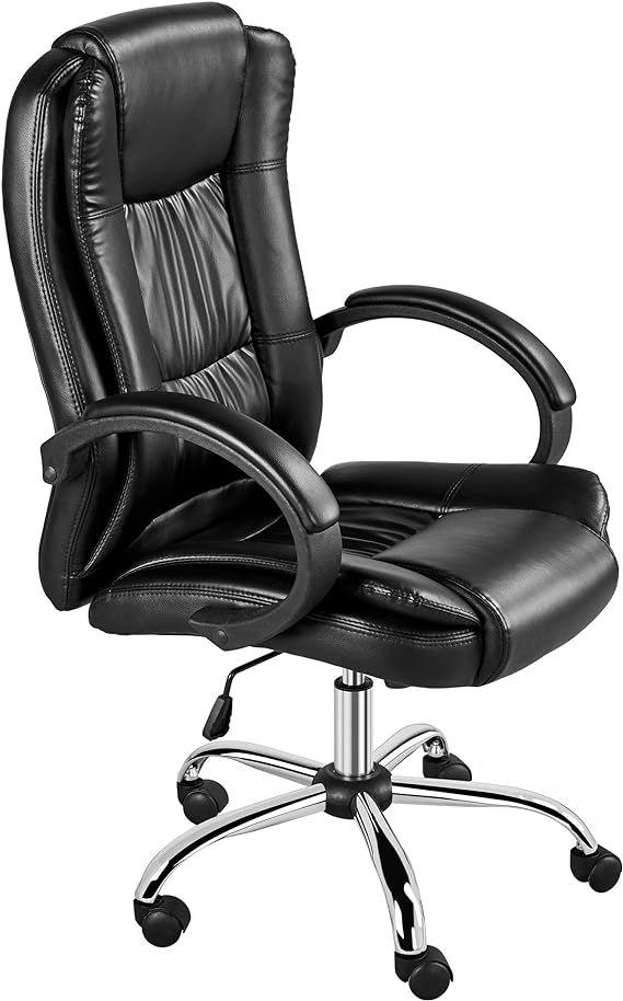 Yaheetech PU Leather Office Chair Adjustable Height Desk Chair Conference Chair Task Chair with Rolling Wheels, Black