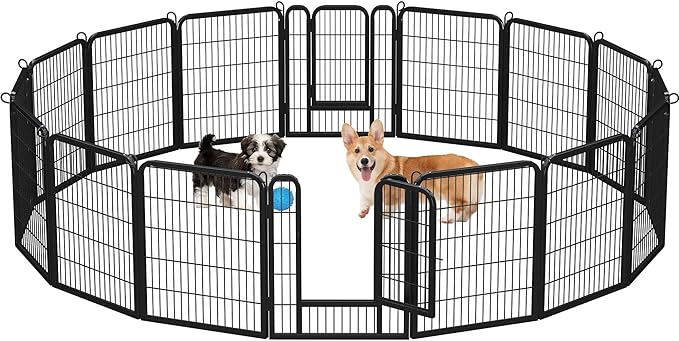 Yaheetech Outdoor Dog Playpen, Dog Pen Fences 16 Panels 32" Height Puppy Pet Playpen for Small/Medium Dogs Exercise Pen with 2 Doors Indoor Playpen for The Yard RV Camping