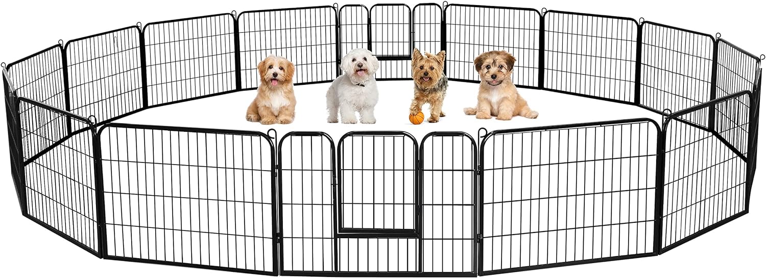 Yaheetech Heavy Duty Extra Wide Dog Playpen, 16 Panels Outdoor Pet Fence for Large/Medium/Small Animals Foldable Puppy Exercise Pen for Garden/Yard/RV/Camping 24 Inch Height x 32 Inch Width