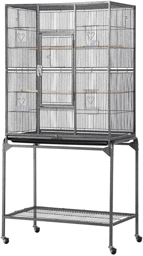 I don't have my budgies yet, but I've had green cheek conures in the past and I know what I am looking for in a cage and this is it! 1) It is affordable 2) It is sturdy 3) It is beautiful 4) It will be easy to clean.The bar spacing is perfect for budgies but I would trust any conure in it. It' a nice, sturdy, cage! Note the shelf in the bottom; other cage reviews show that the shelves are flimsy. This one certainly is not...it has 20lbs   of seed/food/ extra toys underneath and absolutely no be