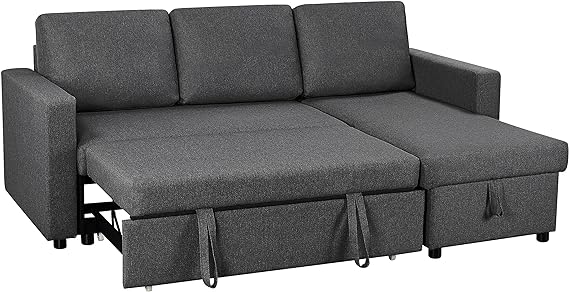 Yaheetech 83 Living Room Sofa Couch with Linen Fabric Modern Large Sectional Set with Chaise Lounge Dark Gray Sofa Couch with Storage Sectional Sofa Bed