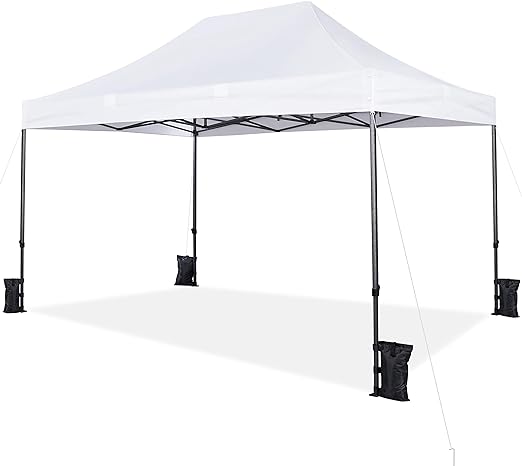 Yaheetech 10x15 Pop Up Canopy Tent, Heavy Duty Commercial Instant Shelter Tent, Adjustable Canopy with Wheeled Bag, 4 Sandbags & 8 Stakes, White