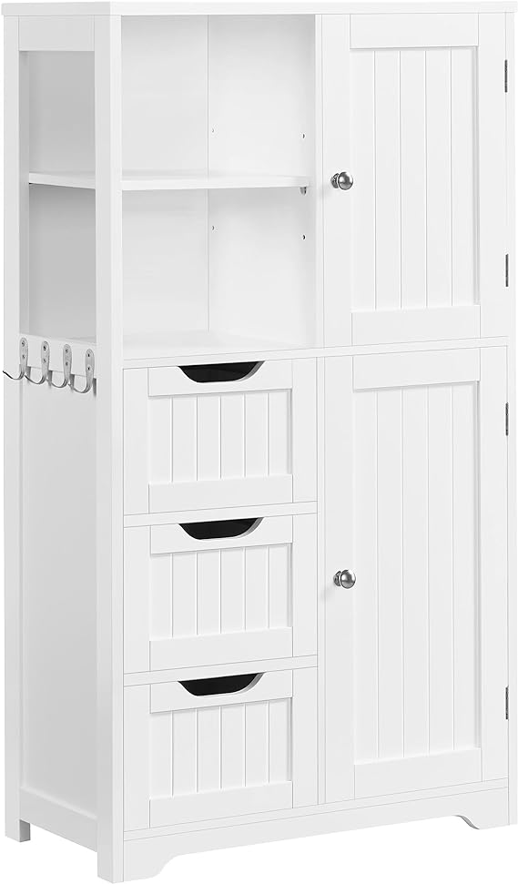 Yaheetech Bathroom Floor Cabinet 42″, Freestanding Storage Cabinet with 3 Drawers, 2 Open Shelves and 2 Doors, Wooden Storage Organizer with Adjustable Shelves for Bathroom, Living Room, Kitchen