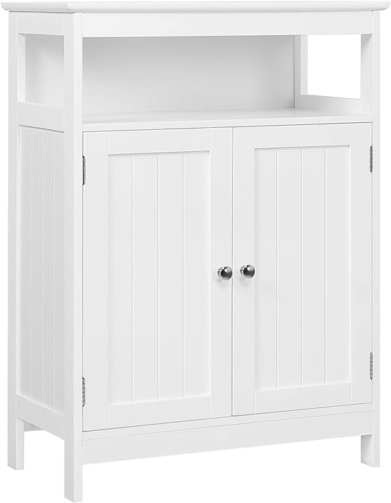 Yaheetech Bathroom Floor Storage Cabinet, Wooden Free Standing Storage Organizer with 2 Doors & Adjustable Shelves, for Living Room Hallway, White