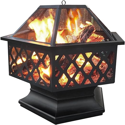 Yaheetech Fire Pit Fire Pits for Outside 24in Hex Shaped Firepit Bowl with Spark Screen & Poker for Patio Backyard Garden Picnic Bonfire Camping