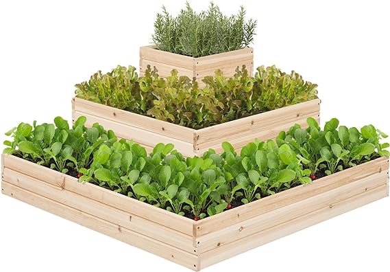 Yaheetech 3 Tier Wooden Raised Garden Bed 44.5'' L44.5W20.5H, Horticulture Open-Bottom Planter Raised Garden Bed for Flowers/Herbs/Vegetables Planter Flower Box