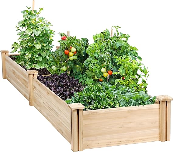 Yaheetech 8×2ft Wooden Horticulture Raised Garden Bed Divisible Elevated Planting Planter Box for Flowers/Vegetables/Herbs in Backyard/Patio Outdoor, Natural Wood, 97 x 25 x 11in