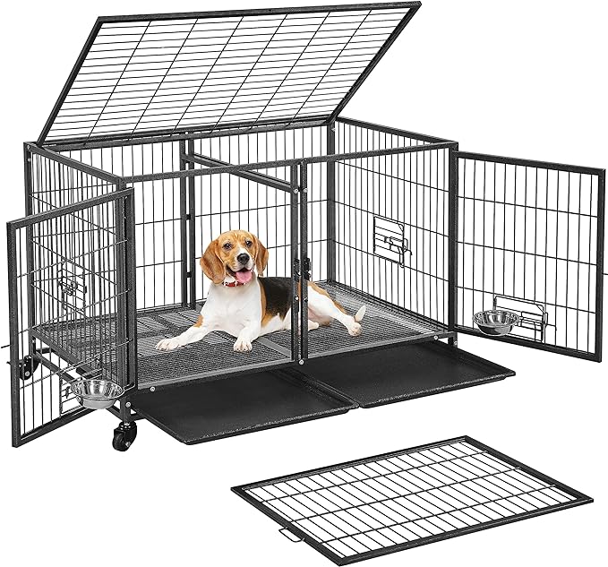 I love this cage. I have a bully and a Yorkie. Clean up is amazing I just put pads down.