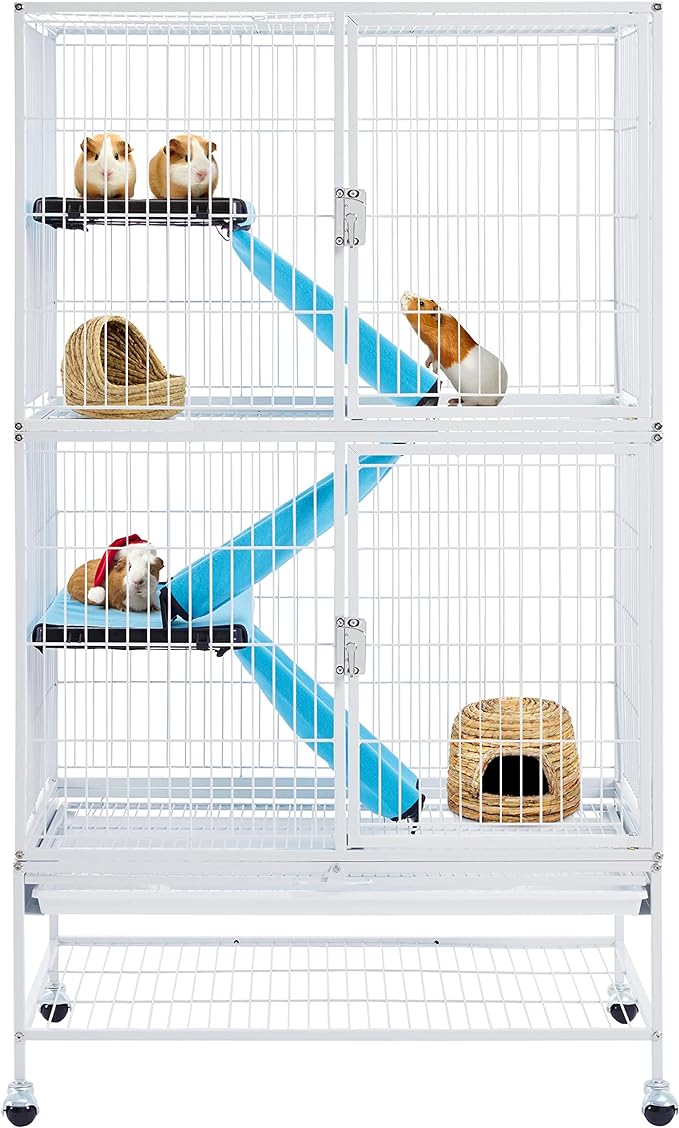 Yaheetech Rolling 2-Story Ferret Cage Small Animal Cage for Chinchilla Adult Rats Metal Critter Nation Cage w/ 2 Removable Ramps/Platforms White