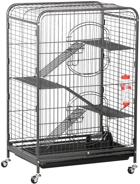 Yaheetech 37-inch Metal Ferret Cage Small Animals Hutch w/ 2 Front Doors/Feeder/Wheels for Squirrel,Black