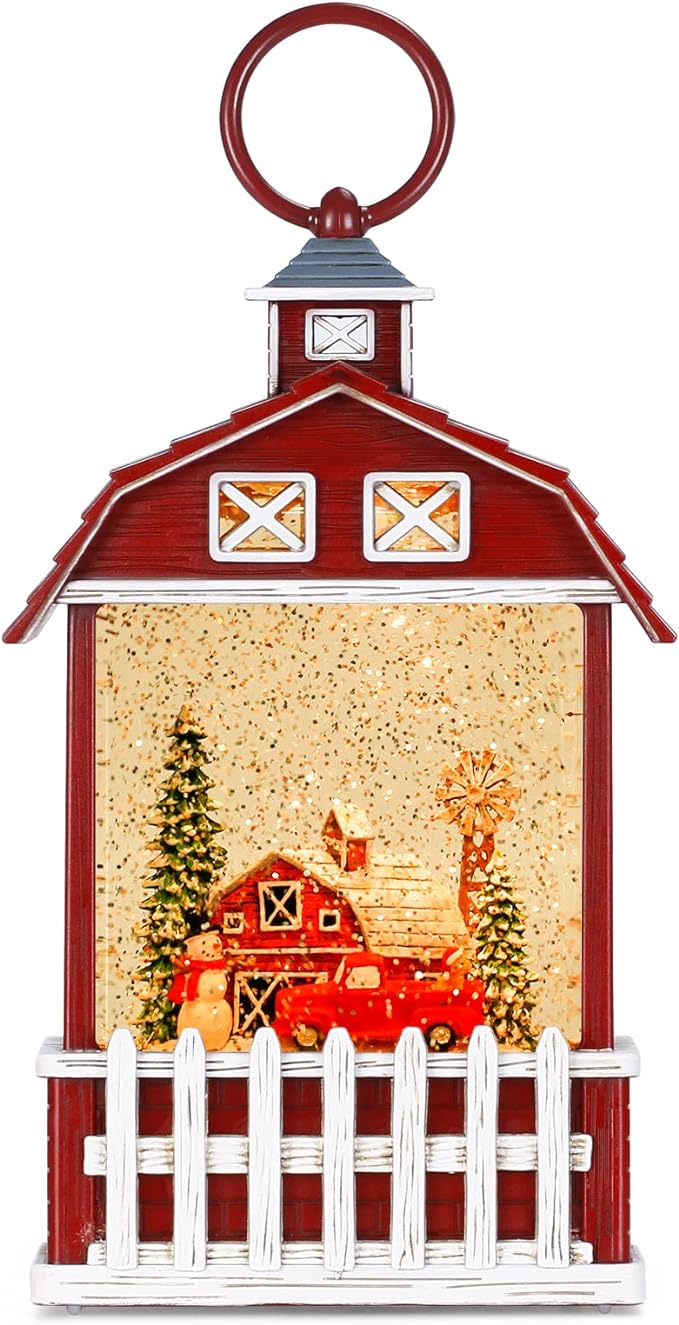 Musical Snow Globe Lantern, Christmas Village House Lantern Swirling Glitter Lighted Snow Globe, USB/Battery Operated Christmas Indoor Decorations and Christmas Village Display