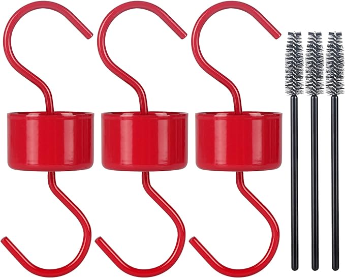 Metal Ant Moat for Hummingbird Feeders, Red Hummingbird Feeder Ant Guard, 3 Hooks with 3 Brushes