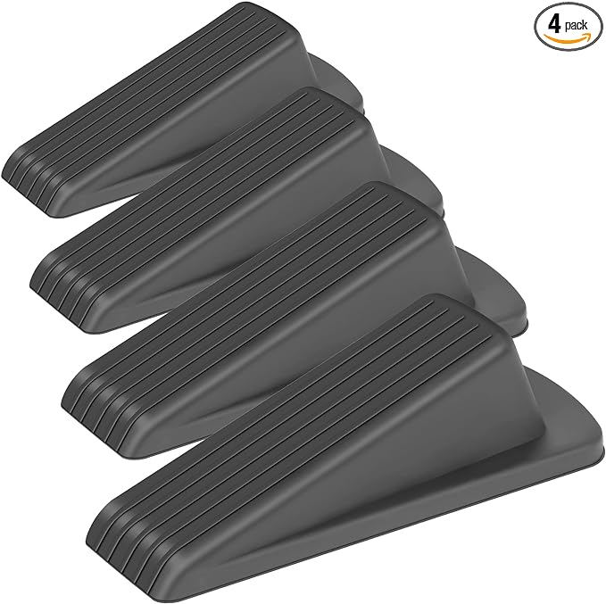 Door Stoppers, Door Stops for Bottom of Door, Rubber Door Wedge for Tile, Concrete, Carpet, Wooden Floor (4 Pack, Black)