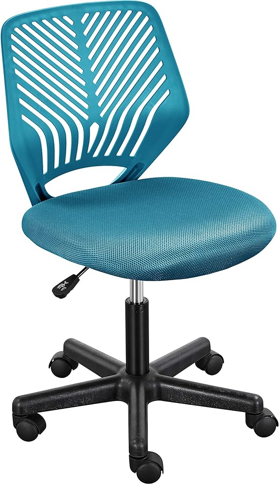 Yaheetech Students Cute Desk Chair Low-Back Armless Study Chair w/Lumbar Support Adjustable Swivel Chair in Home Bedroom School, Turquoise