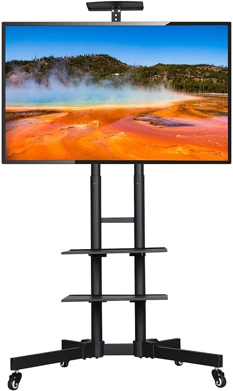 Great TV stand, and great price.Look steady and tall. Move easily around the house. Strong wheels.