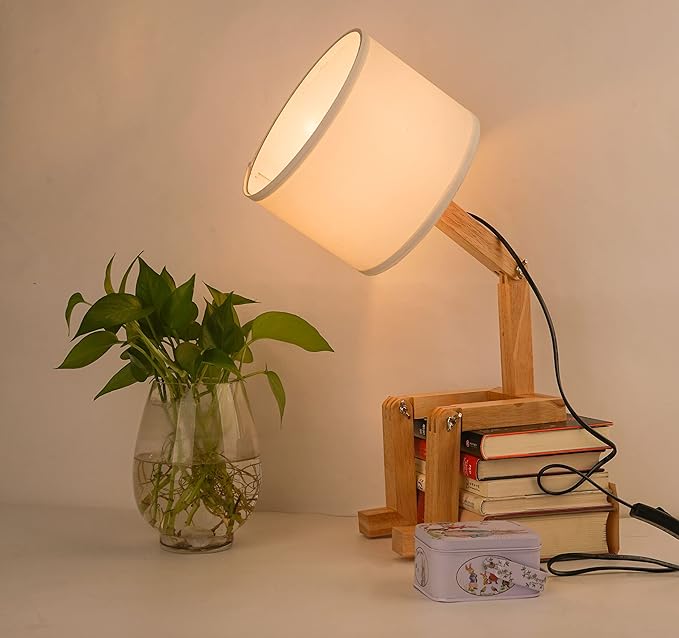 ELINKUME Cute Desk Lamp,Unique Table Lamps,Wood Bedside Table Lamp Fun Funky Person Lamp Wooden Robot Cute Lamps for Bedrooms
