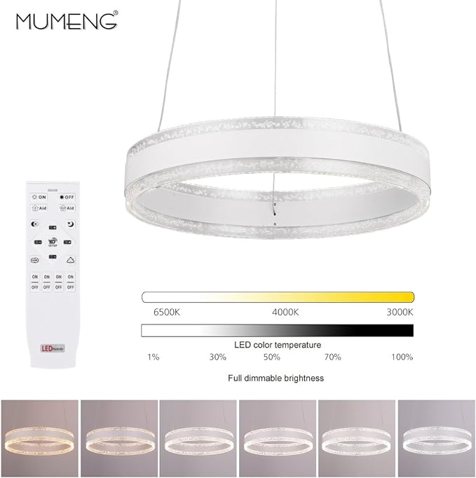 ELINKUME LED Pendant Light, Acrylic Metal Chandelier Ceiling Light, Modern Hanging LED Dining Light for Dining Room Living Room Bedroom