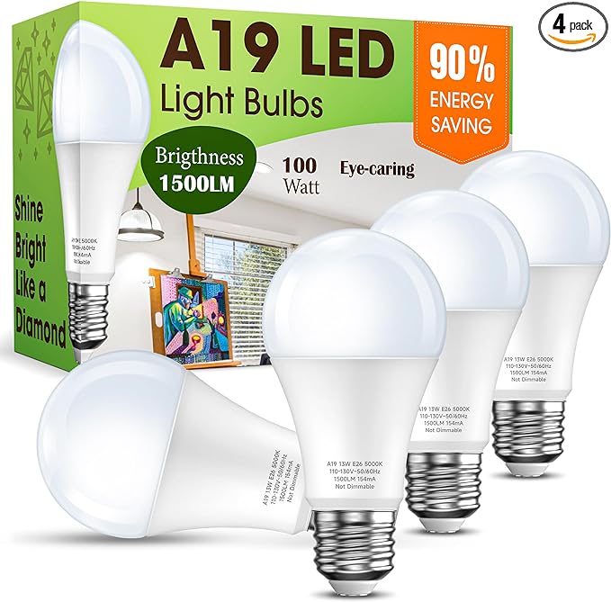 Eastiya A19 LED Light Bulbs 100 Watt Equivalent Daylight 5000K