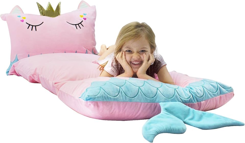 Yoweenton Mermaid Kids Floor Pillows Bed Cover Queen Size Fold Out Floor Lounger Chair Bed for Girls Floor..