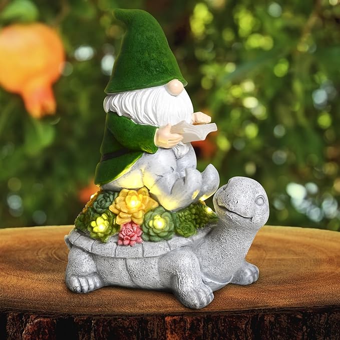 Solar Garden Statue Gnome Garden Decor Statue Turtle Figurines Gnomes Gift Turtles Women, Birthday Gift for Grandma for Yard with Lantern Light Outdoor Decor for Mom Birthday Xmas Party