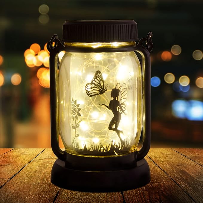 Outdoor Solar Lantern Hanging Fairy Light Mason Jar Lights Gifts for Women Birthday Gifts,Gift for Mother Solar Light Outdoor Garden ,Women Birthday Gift Solar Lantern for Yard Camping Party Decor