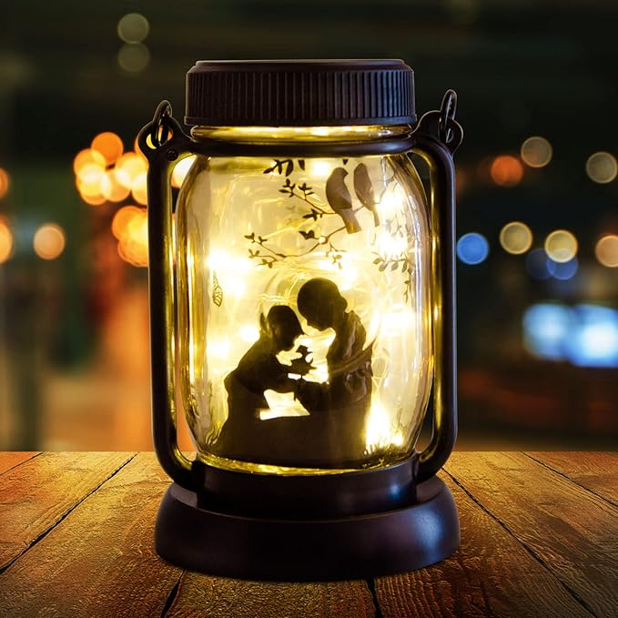 Solar Lantern Mom Christmas Gifts Birthday Gift for Mom Outdoor Solar Garden Hanging Light,Xmas Garden Decor Mom and Kid Gift Hanging Firefly Jar String Lights,Gift for Mom Birthday Outdoor Light