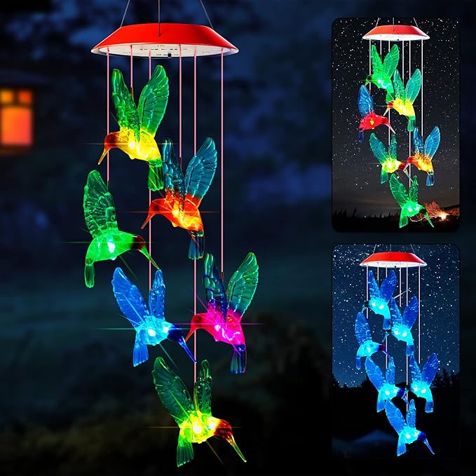 SolarHummingbird Gift for Women Solar Hummingbird Wind Chimes Mom Gifts Birthday Gifts for Grandma Hummingbird Wind Chime Birthday Gift Women Gifts for mom/dad Grandma Gifts/Birthday Gift