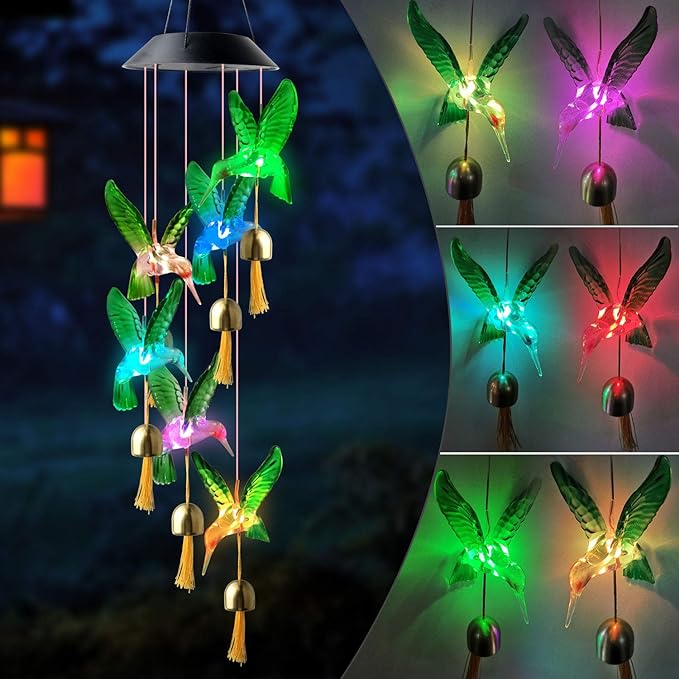 Solar Hummingbird Wind Chimes Birthday Gift for Women Solar Outdoor Light Mom Women Birthday Gifts Wind Chime Garden Yard Patio Mom Gifts,Birthday Gifts for mom,Grandma Garden Gifts