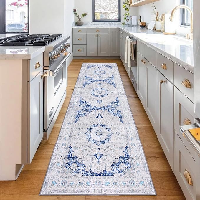 TEWWET Hallway Runner Rug, 2' x 10' Non Slip Runners Rug with Rubber Backing, Machine Washable Boho Vintage Rugs for Kitchen Bedroom Entryway Accent Area Carpet Runner 2x10 Ft