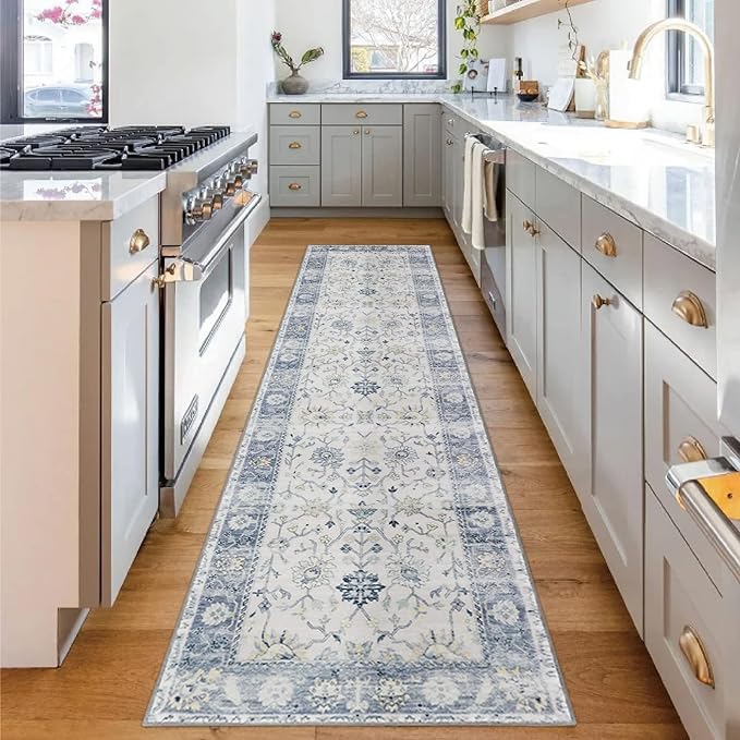 TEWWET Hallway Runner Rug, Non Slip Runners Rug with Rubber Backing, Machine Washable Boho Vintage Rugs for Kitchen Bedroom Entryway Accent Area Carpet Runner 2x10 Ft