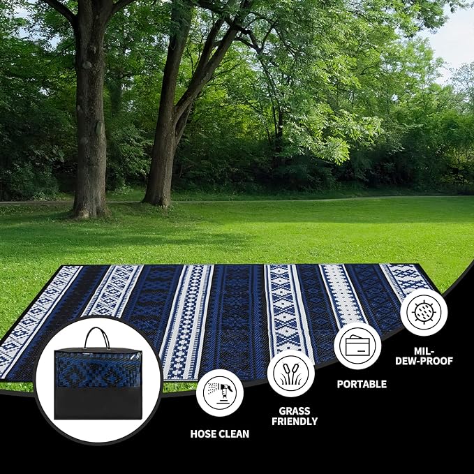 TEWWET Outdoor Plastic Straw Rug 5x8 Ft for Patios Clearance, Waterproof Large Reversible Mats, Outdoor Patio Area Rugs for Camping, RV, Pool, Balcony, Deck(Grey)