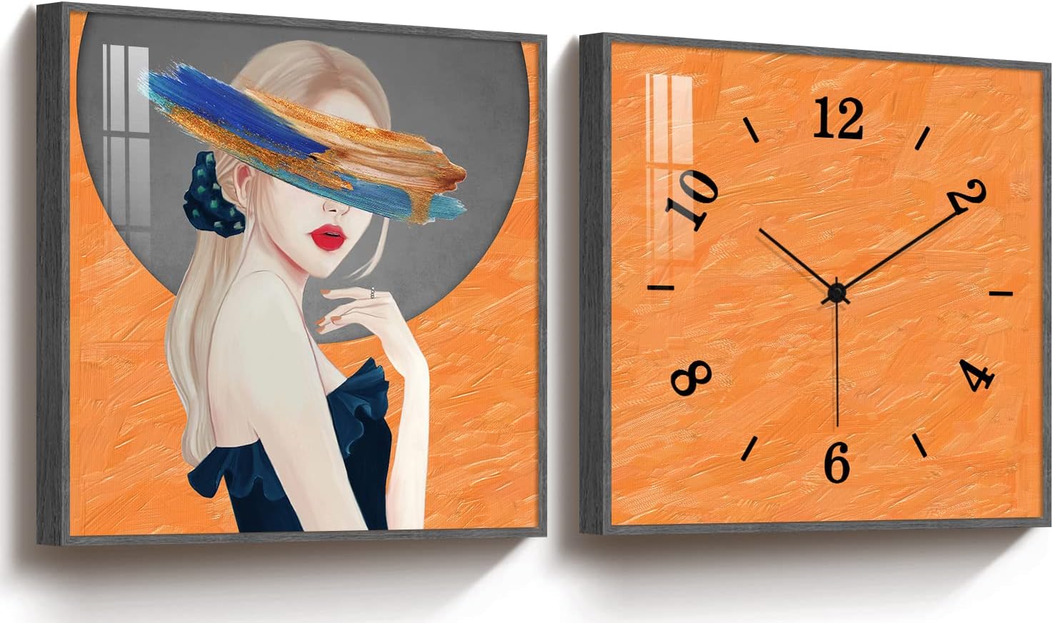 TIME TREE Wall Clock Silent Modern Indoor Living Room Kitchen Bedroom Decorative Girl Clock Wall Art Battery Operated 12''x12'', 2pcs