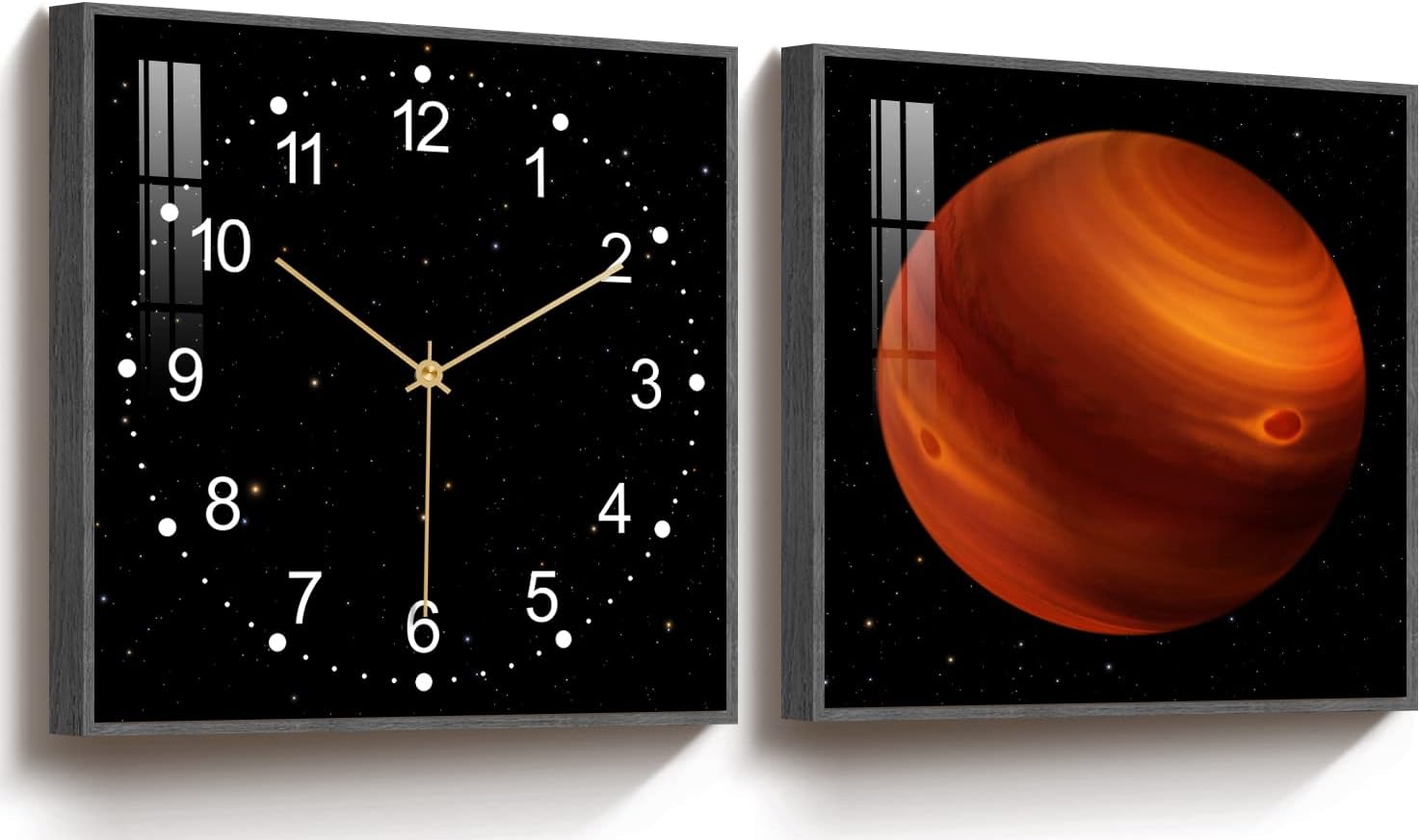 TIME TREE Wall Clock Silent Modern Indoor Living Room Kitchen Bedroom Decorative Planet Clock Wall Art Battery Operated 12''x12'', 2pcs