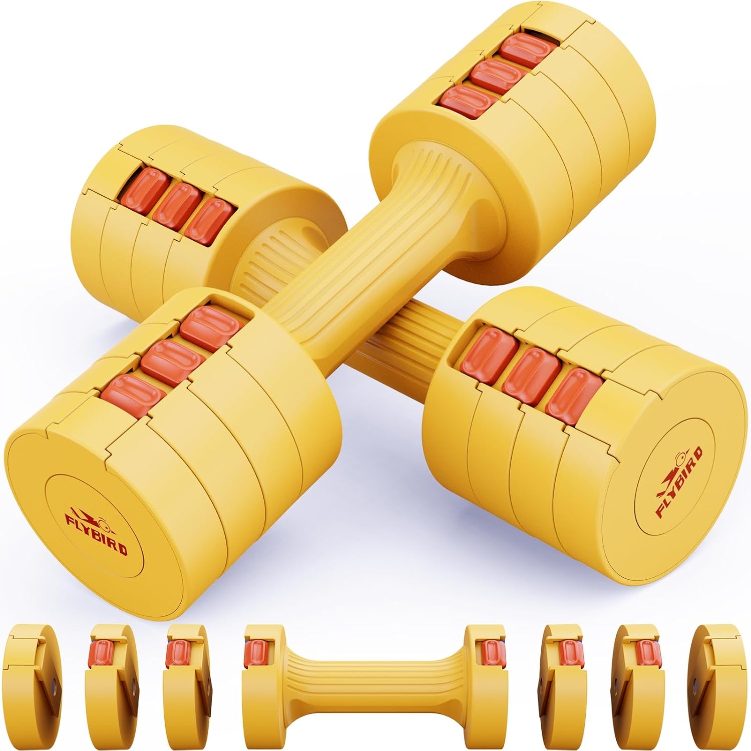 FLYBIRD Adjustable Dumbbells Set of 2, 5lbx2 Dumbbells Set at Home, 2lb 3lb 4lb 5lb Fast Adjustable Weight Changing, Easy Storage Light Weights Dumbbells for Women Men Home Gym Fitness