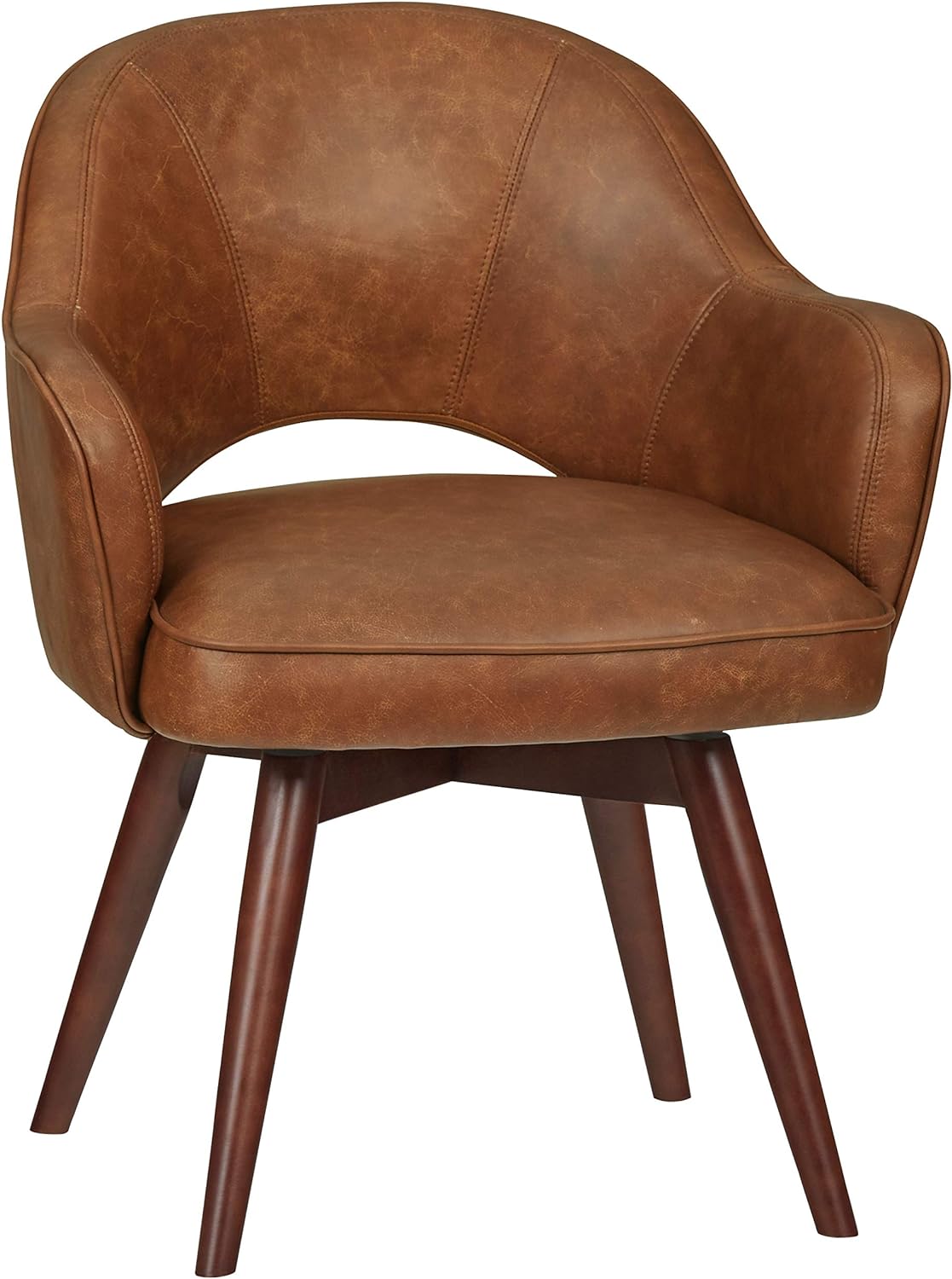 Amazon Brand  Rivet Mid-Century Bonded Leather Swivel Chair, 23.6W, Brown