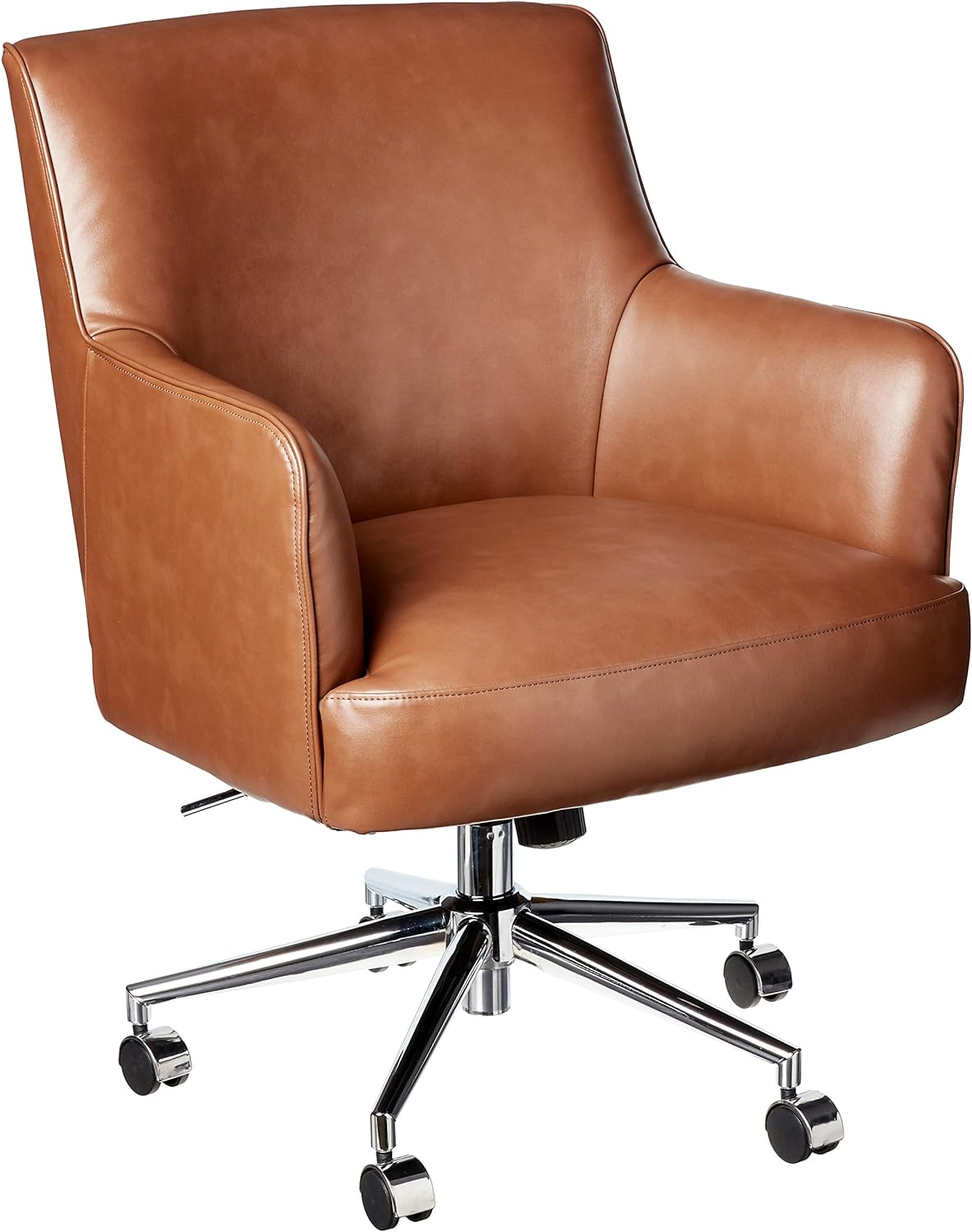 Amazon Brand  Rivet Vegan Leather Adjustable Home Office Chair, 22.8W, Saddle Brown