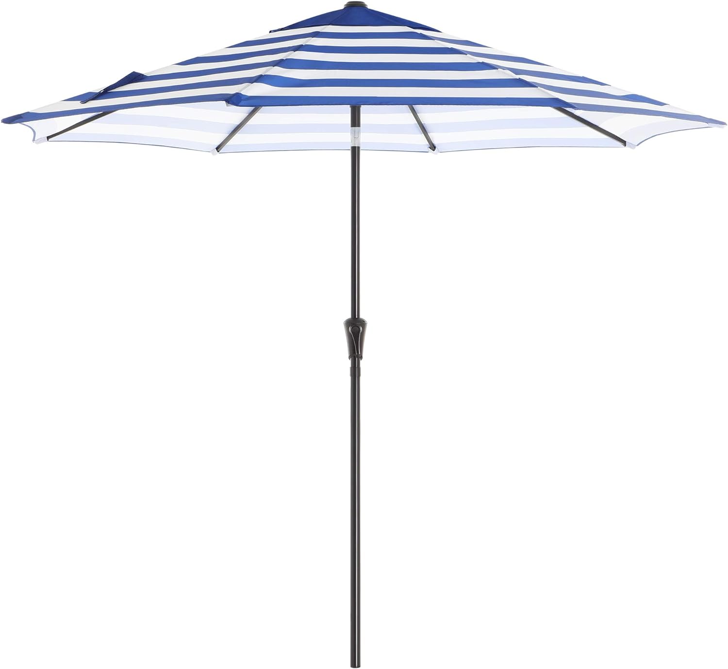 SONGMICS Patio Umbrella, 9 ft Outdoor Table Umbrella, 8 Ribs, UPF 50+, Tilt and Crank, Base Not Included, for Deck, Patio, Garden, Pool, Blue and White Stripes UGPU009Q01