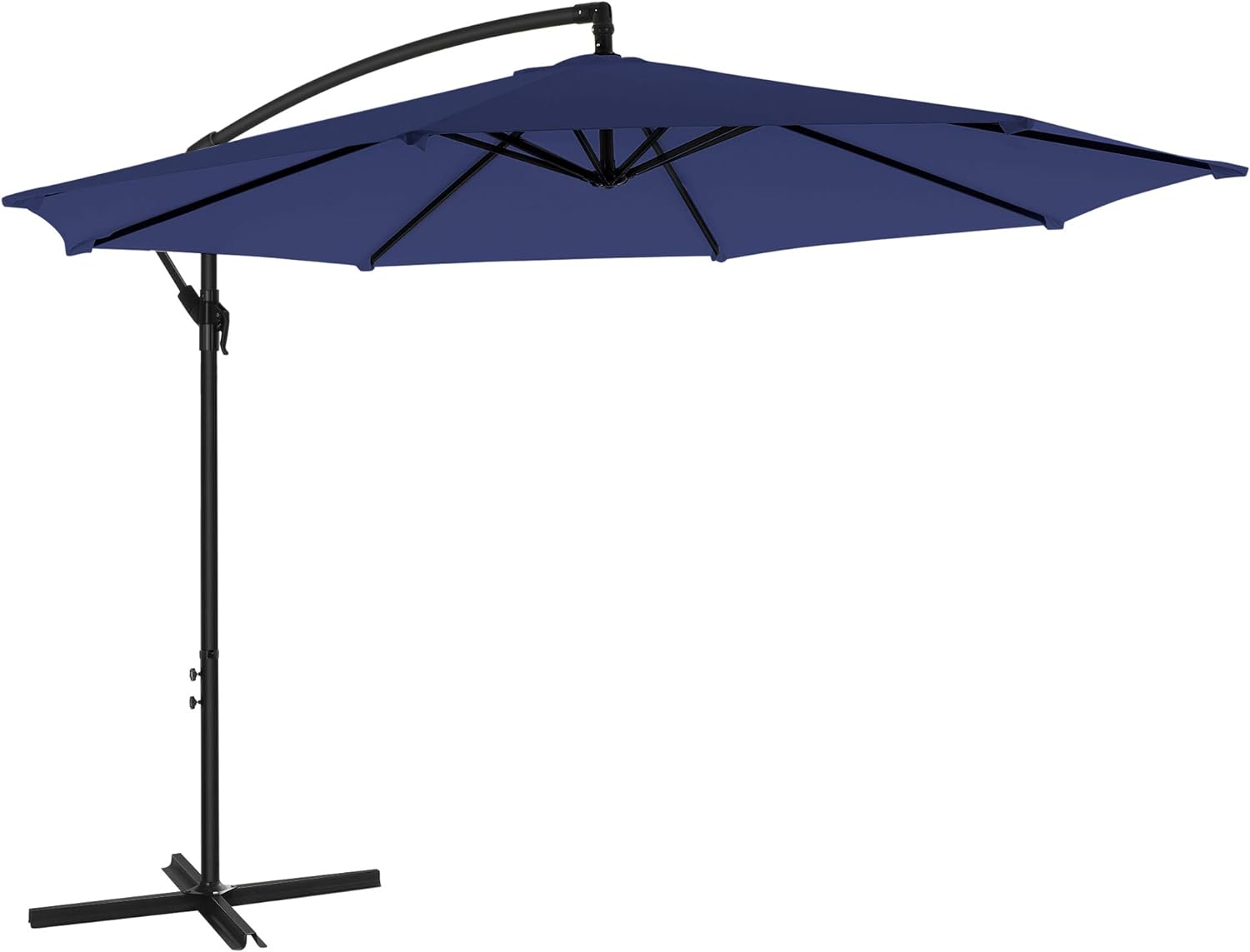 SONGMICS Outdoor Umbrella, 10 ft Cantilever Umbrella, Standing Offset Patio Umbrella with Base, Sunshade with Protection UPF 50+, Crank for Opening Closing, Navy Blue UGPU016L01