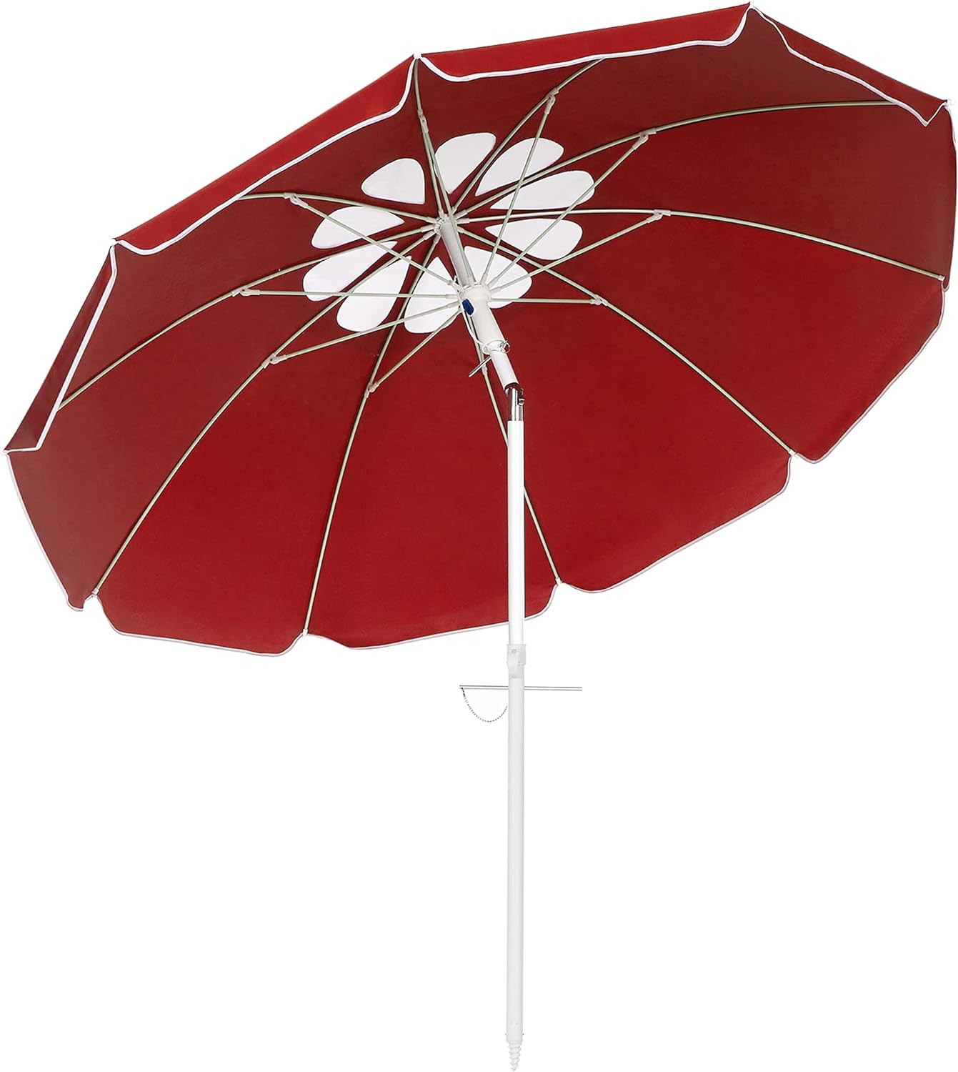 SONGMICS 6.5ft Beach Umbrella UPF 50+, Reinforced 10 Ribs, with Sand Anchor and Tilt Function, Portable Outdoor Umbrella with Carry Bag for Beach Patio Garden Outdoor, Red UGPU008R01