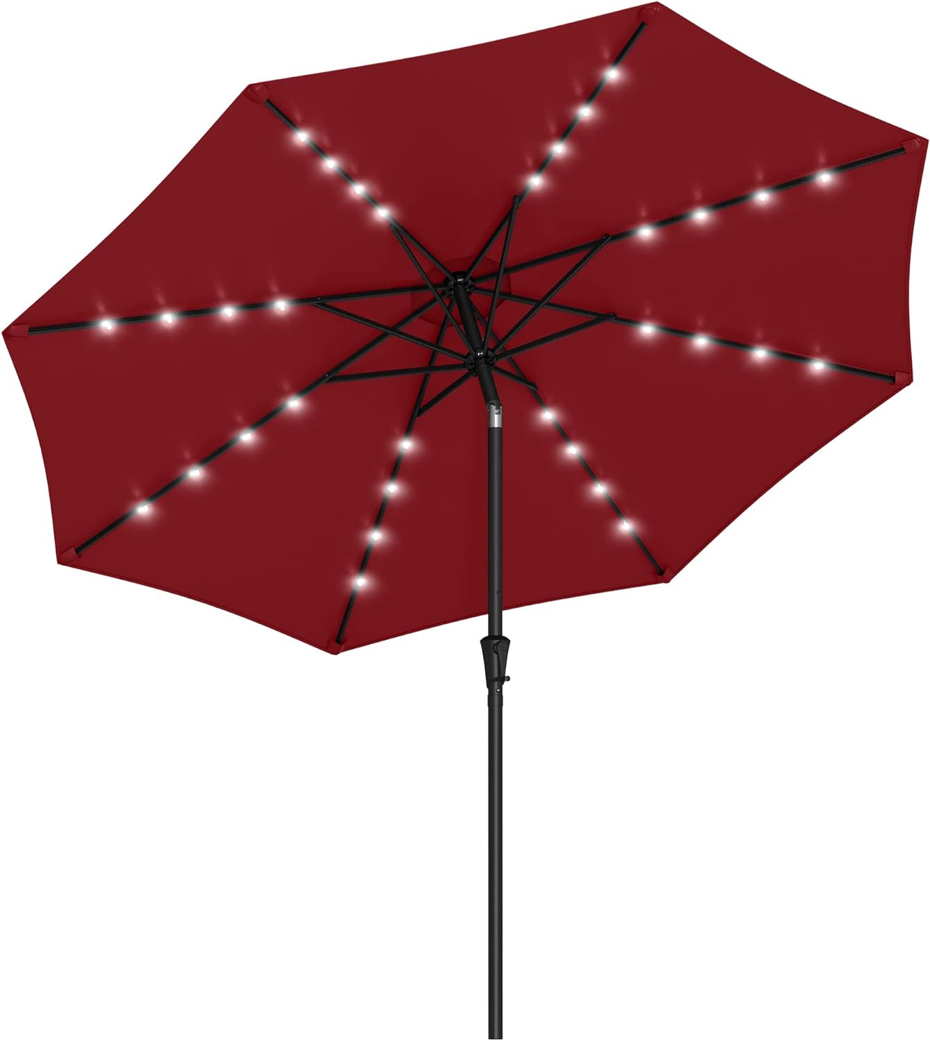 SONGMICS 9 ft Solar Patio Umbrella, 32 LED Lights, Lighted Table Outdoor Umbrella, UPF 50+, 30 Dual-Tilt System, for Garden Balcony Patio Backyard Market, Without Base, Red UGPU11RD