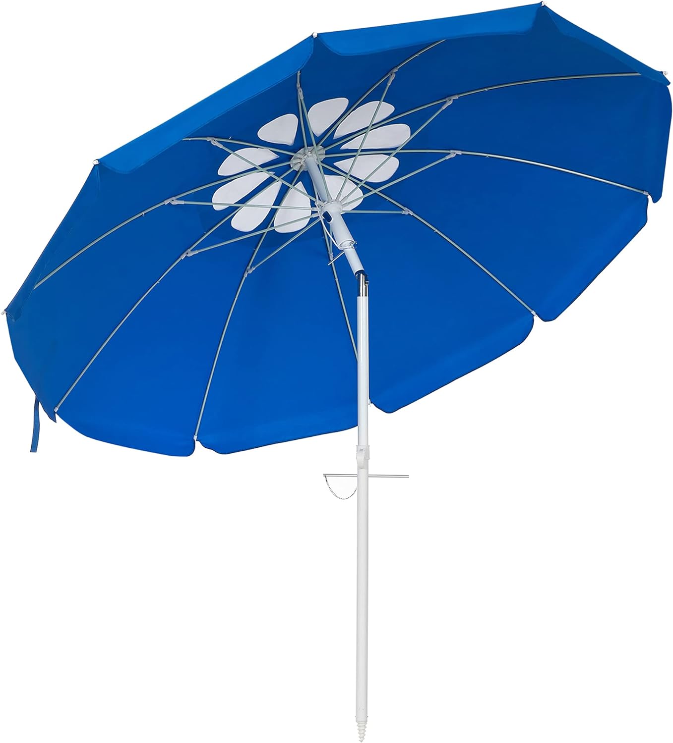 SONGMICS 6.5ft Beach Umbrella UPF 50+, Reinforced 10 Ribs, with Sand Anchor and Tilt Function, Portable Outdoor Umbrella with Carry Bag for Beach Patio Garden Outdoor, Dark Blue UGPU008Q01