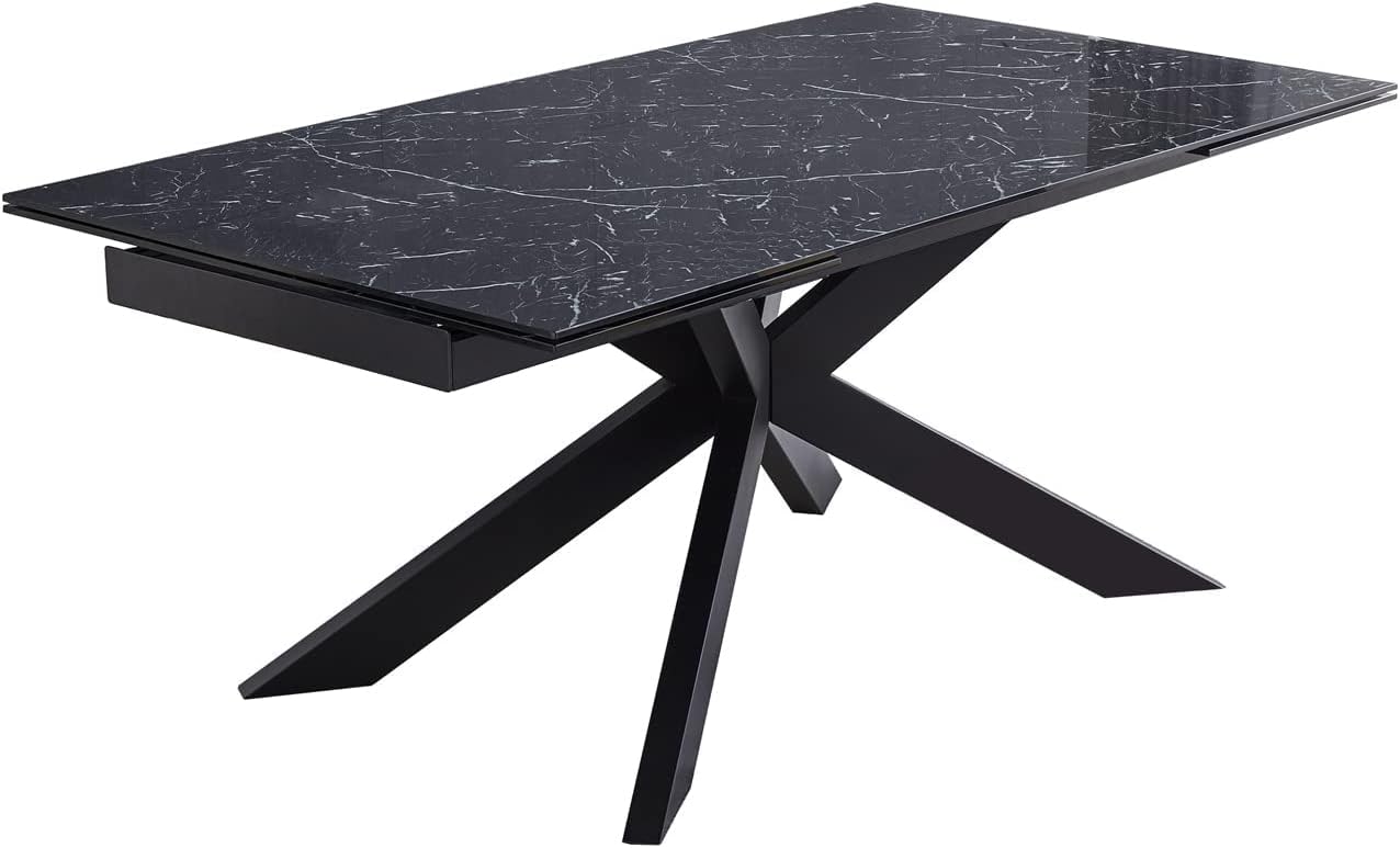 Acanva Expandable Dining Table for 6-8 Seat, Modern Rectangle Design with Extension Leaf for Kitchen Restaurant, Thicker Top and Carbon Steel Pedestal, 70.9''( 40)x35.5''x30'', Stones Black