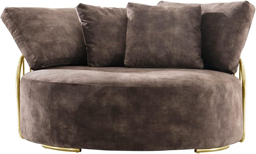 Acanva Mid Century Modern Velvet Upholstered Fabric Accent Sofa Barrel Chair with Metal Frame, Living Room Furniture, Round Loveseat, Coffee