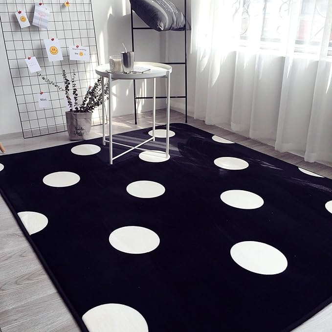 UKELER Black and White Polka Dot Rug Children Crawling Mat Non Slip Thicken Washable Carpet for Nursery Room