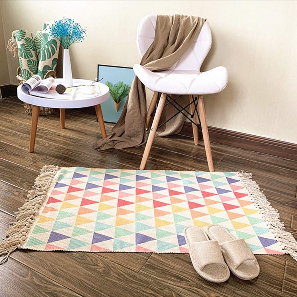 UKELER Cotton Kilim Porch Rugs Colorful Triangle Entryway Thin Rug Hand Woven Washable Layered Doormats 2'3'