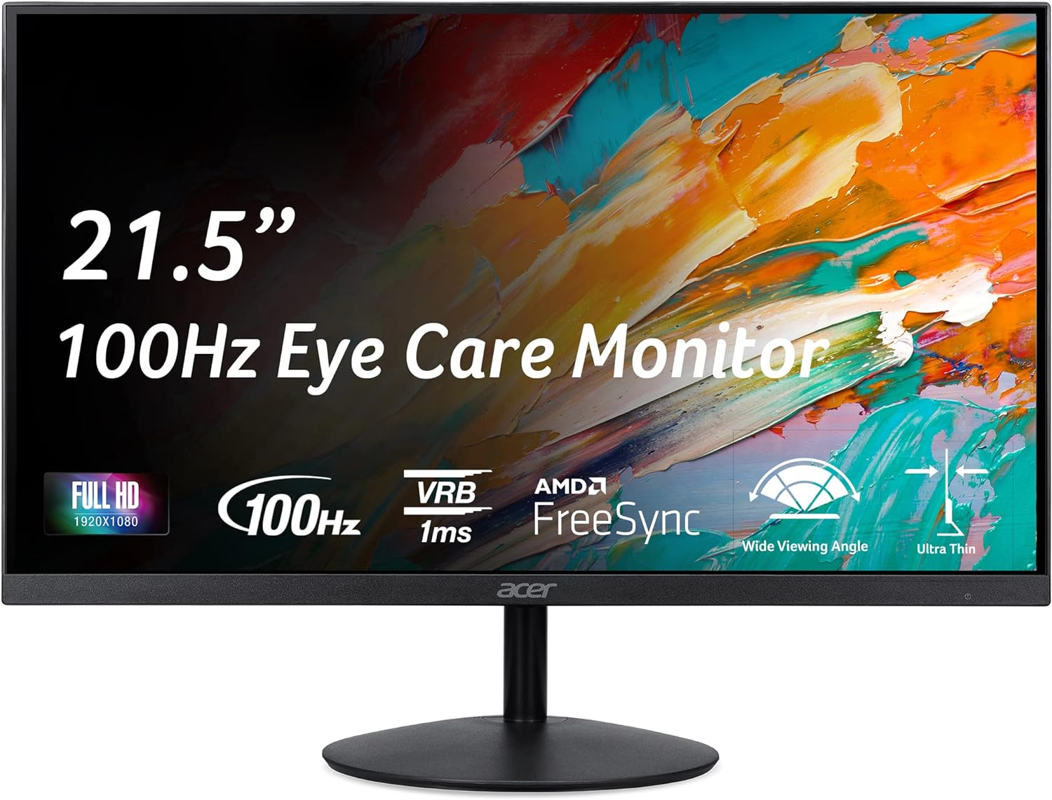 Acer SB222Q Hbi 21.5" Full HD (1920 x 1080) Zero-Frame Gaming Office Monitor | AMD FreeSync Technology | Ultra-Thin Stylish Design | 100Hz | 1ms (VRB) | Low Blue Light | Tilt | HDMI & VGA Ports