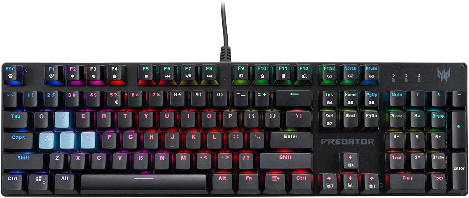 Acer Predator Aethon 303 Wired Gaming Keyboard - Kailh Blue Mechanical Switches | RGB Illuminated Keyboard | 12 Backlight Effects | 5 Pre-Set Gaming Modes & 3 Sidelight Effects | 100% Anti-Ghosting