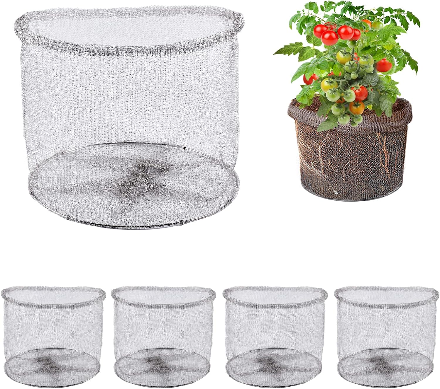 Aulock 4 Pack 5 Gallon Root Stainless Steel Guard Baskets for Plants, Heavy Duty Gopher Bulb Wire Cages, Reusable Bulb Baskets for Trees Flowers Bulbs Root Protect, Burrowing Animals Cages for Plant